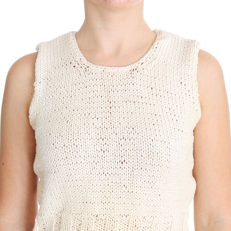 PINK MEMORIES Beige Cotton Blend Knitted Sleeveless Sweater