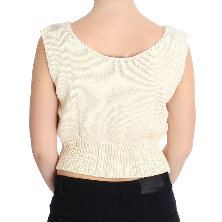 PINK MEMORIES Beige Cotton Blend Knitted Sleeveless Sweater