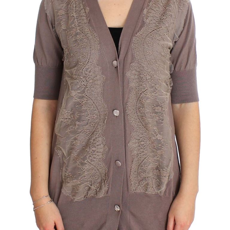 PINK MEMORIES Purple Lace Cotton Cardigan Sweater