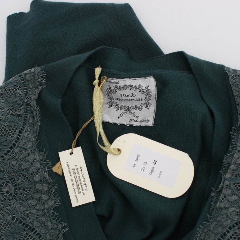 PINK MEMORIES Green Lace Cotton Cardigan Sweater