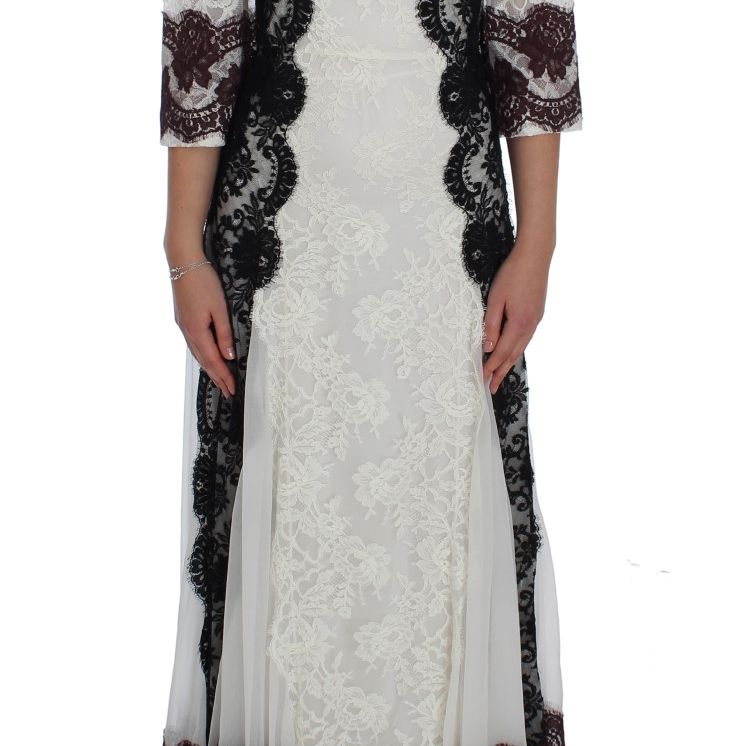 Dolce & Gabbana White Floral Lace Full Length Gown Dress