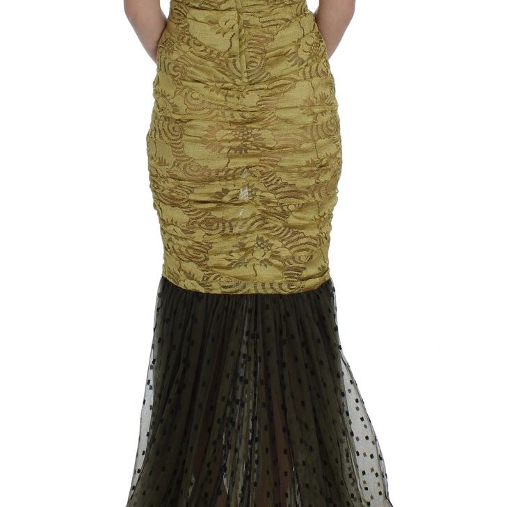Dolce & Gabbana Yellow Black Floral Lace Ricamo Gown Dress