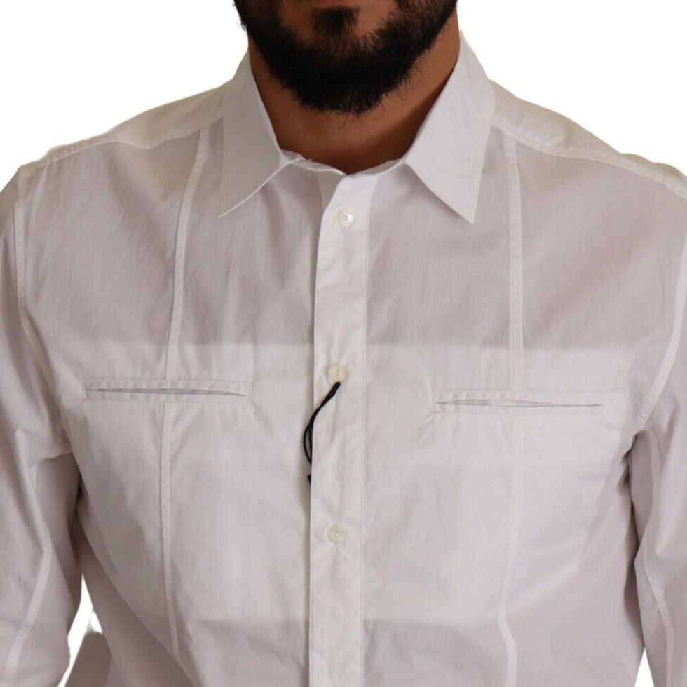 Dolce & Gabbana White Cotton Button Down Men Collared Shirt