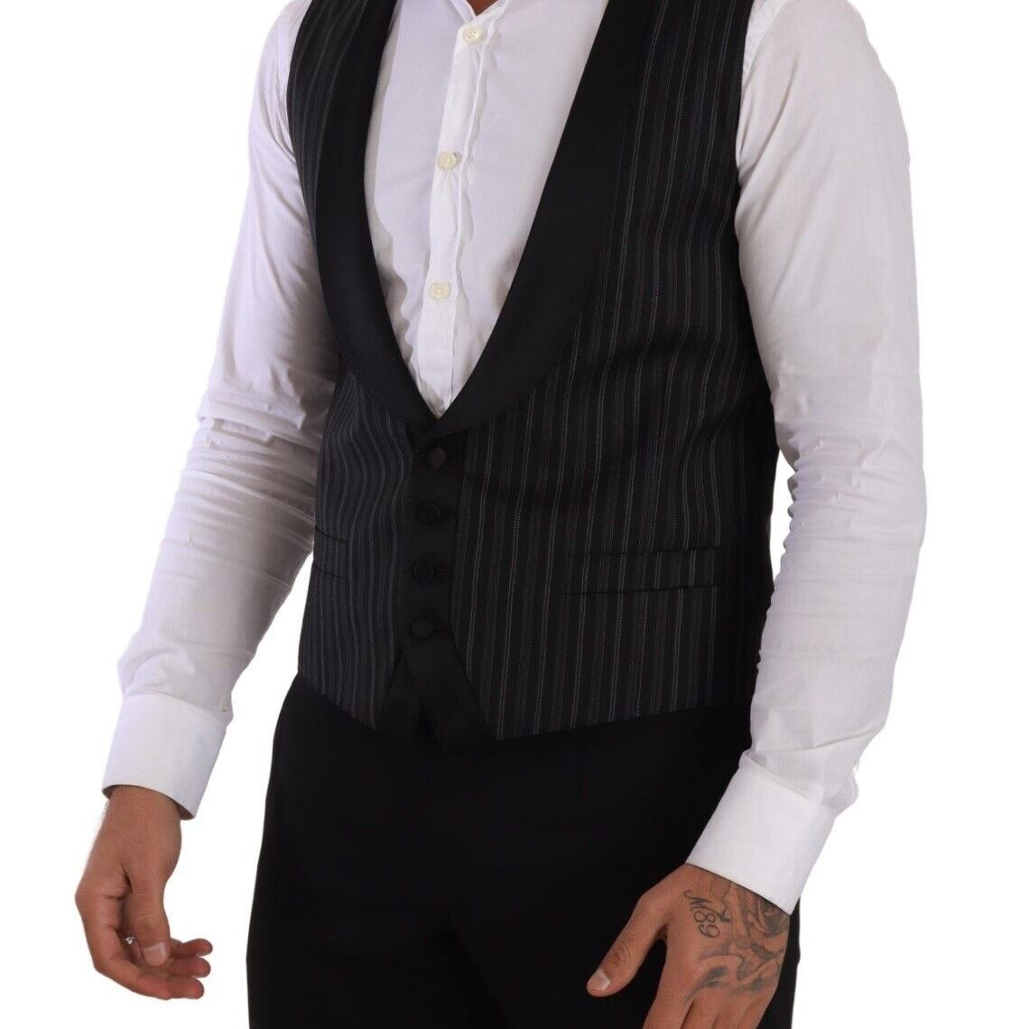 Dolce & Gabbana Black Striped Wool Silk Waistcoat Vest
