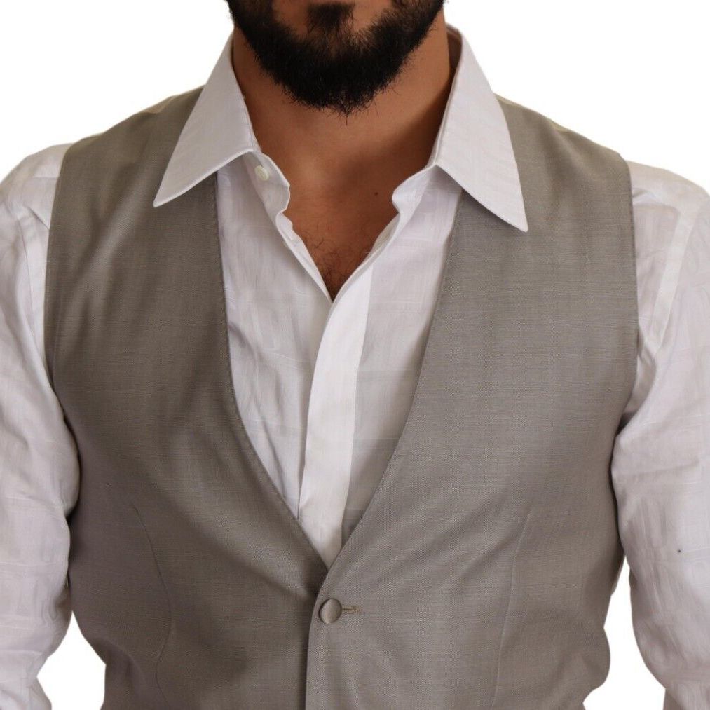 Dolce & Gabbana Beige Wool Single Breasted Waistcoat Vest