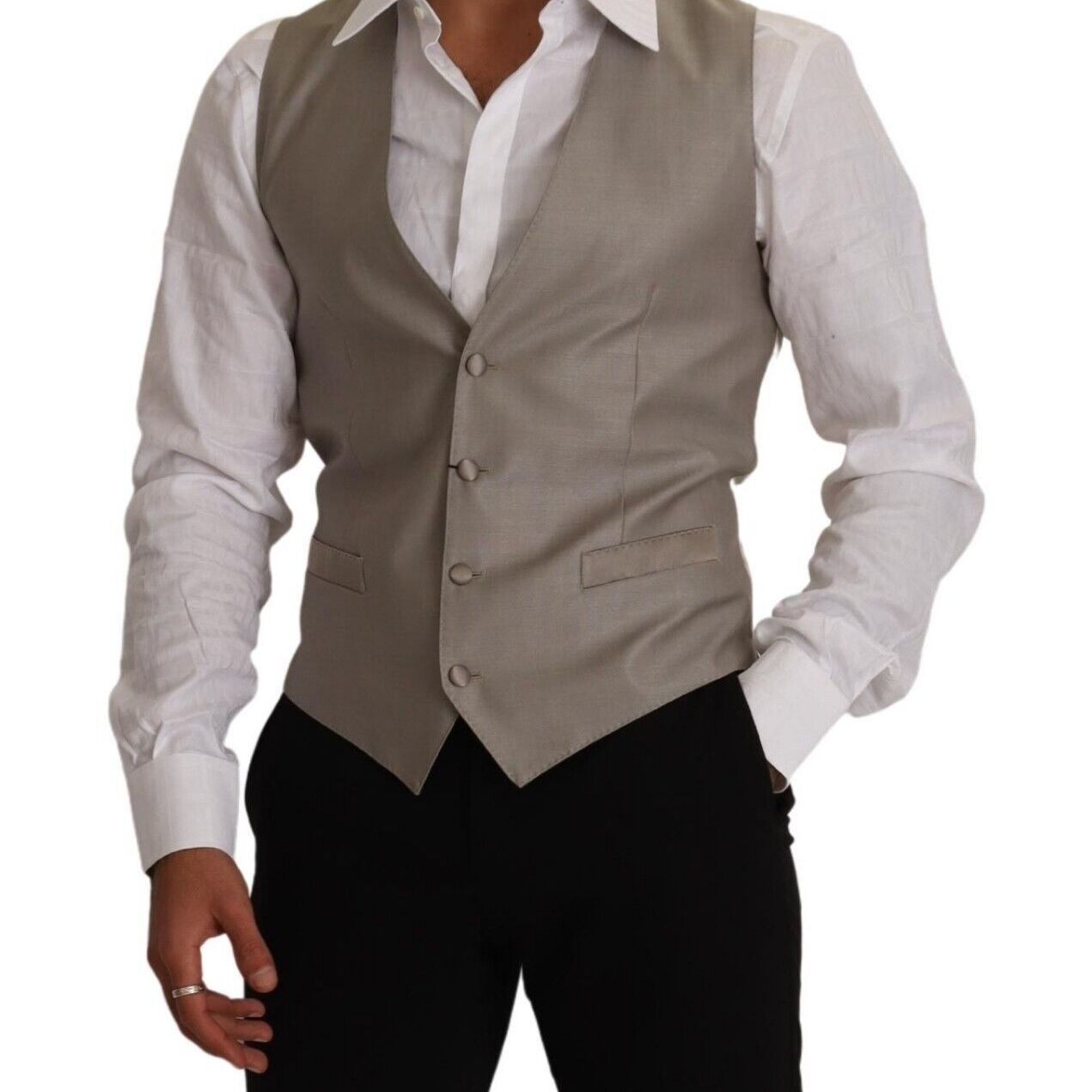 Dolce & Gabbana Beige Wool Single Breasted Waistcoat Vest