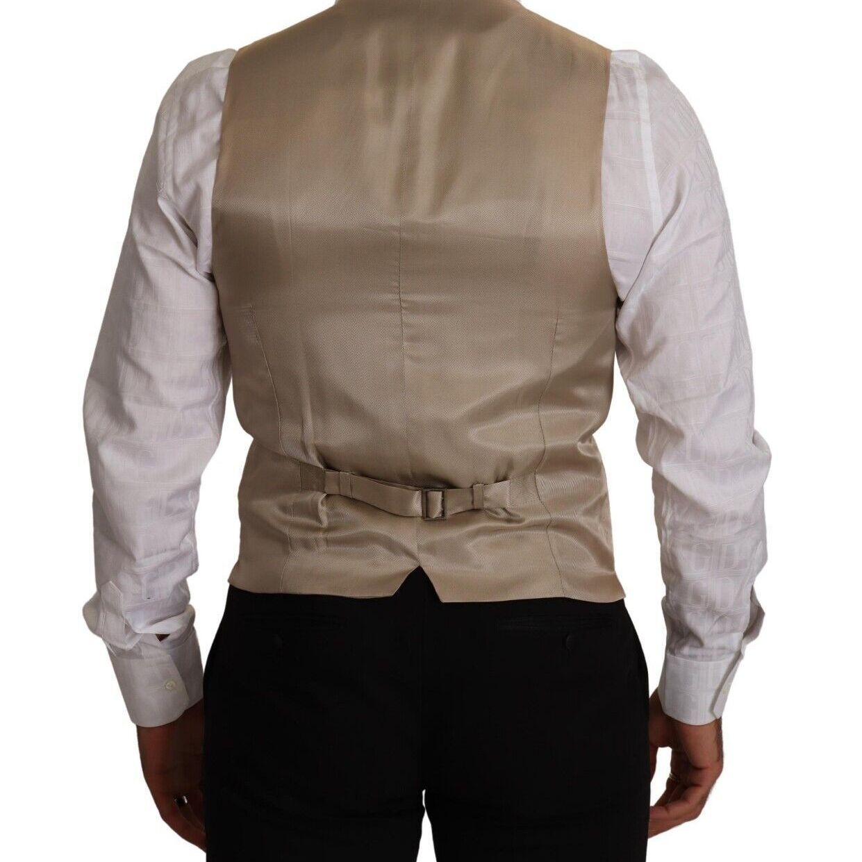 Dolce & Gabbana Beige Cotton Silk Slim Fit Waistcoat Vest