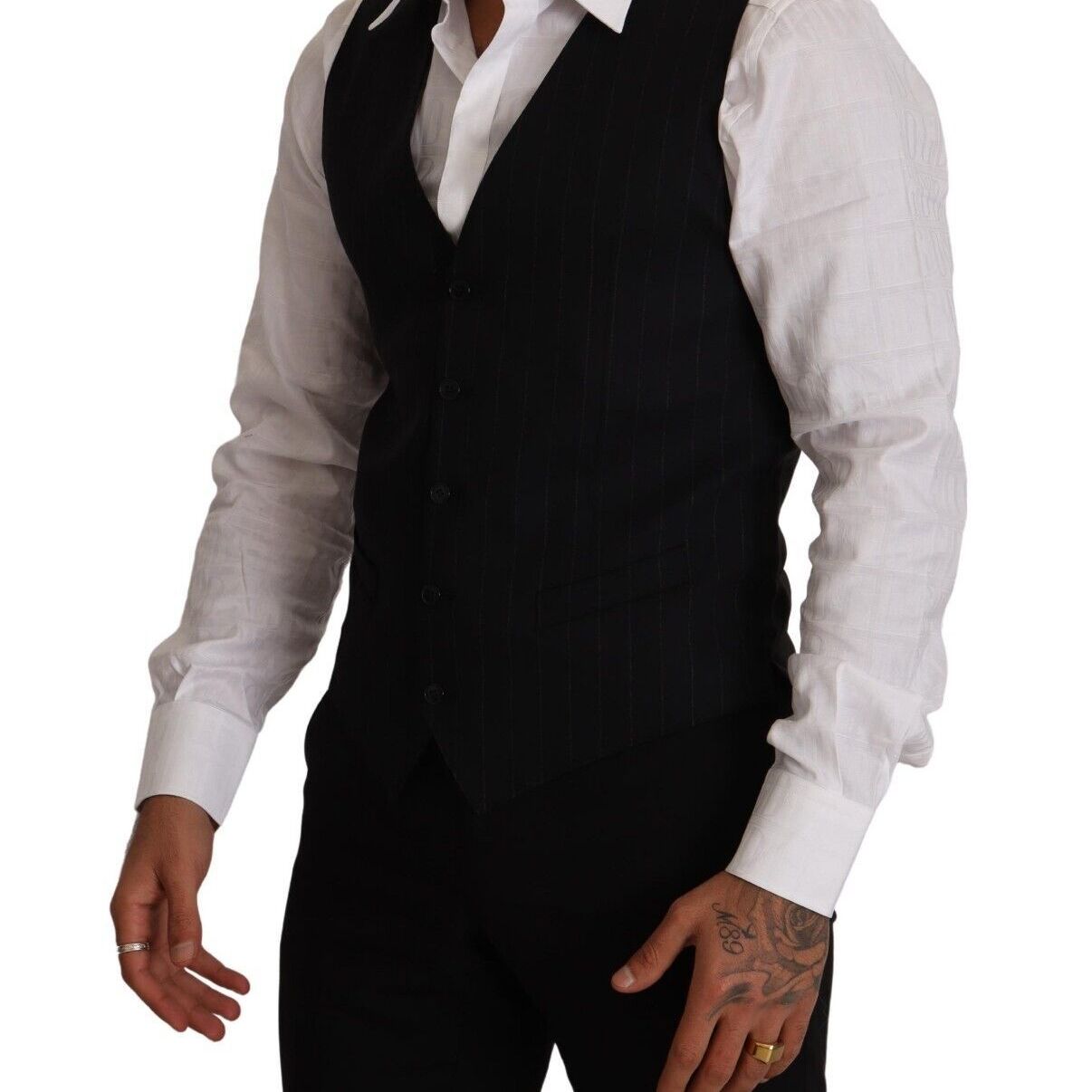 Dolce & Gabbana Blue Striped Wool Stretch Waistcoat Vest