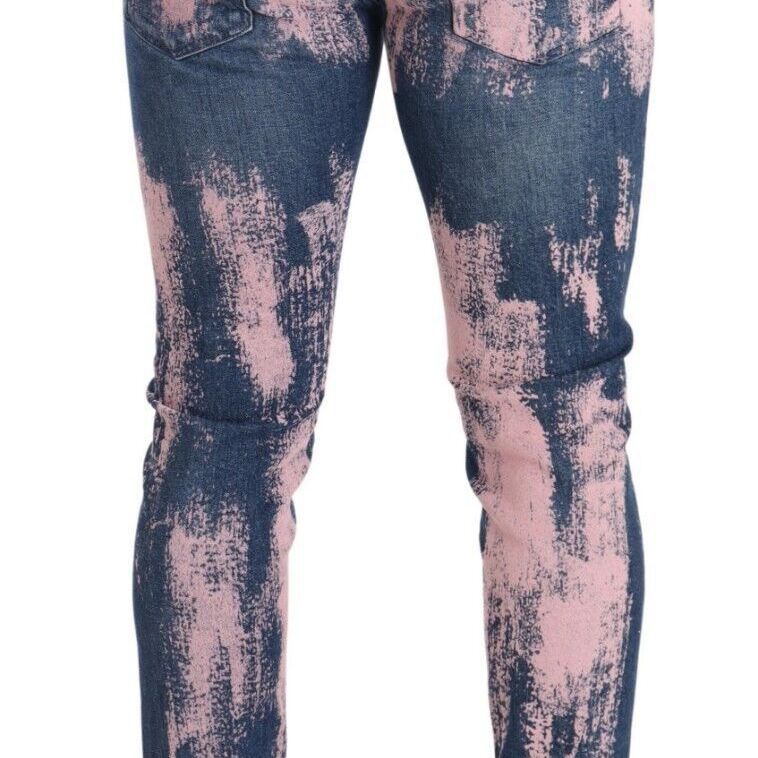 Dolce & Gabbana Blue Pink Tie Dye Cotton Skinny Denim Jeans
