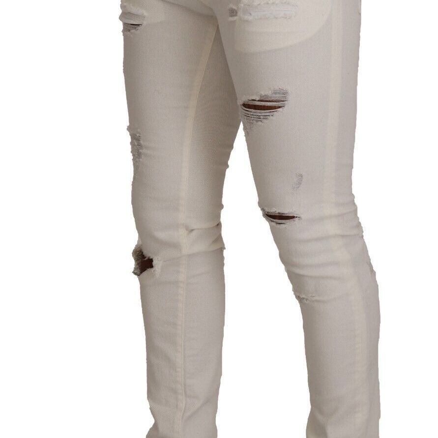 Dolce & Gabbana White Tattered Skinny Cotton Men Denim Jeans
