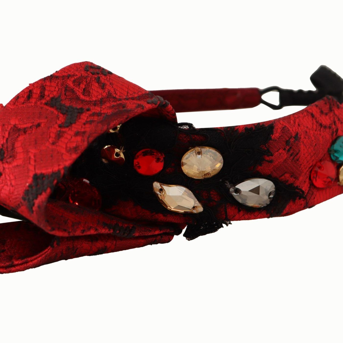 Dolce & Gabbana Cherry Silk Crystal Bow Logo Diadem Tiara Headband