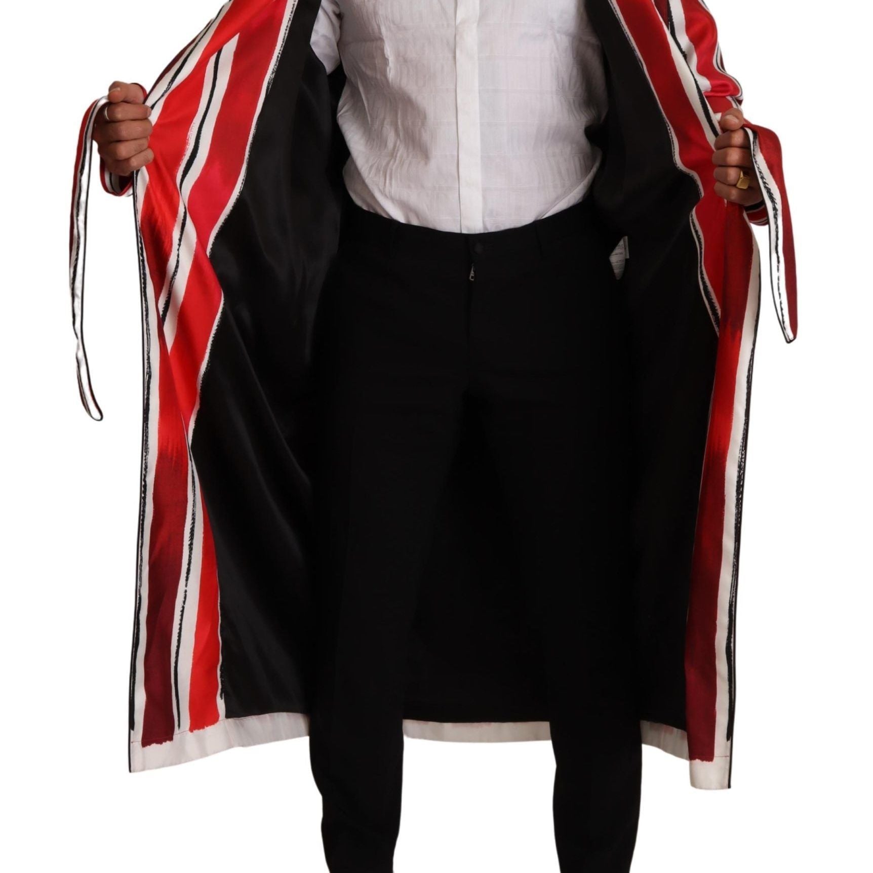 Dolce & Gabbana Red White Striped Silk Mens Night Gown Robe