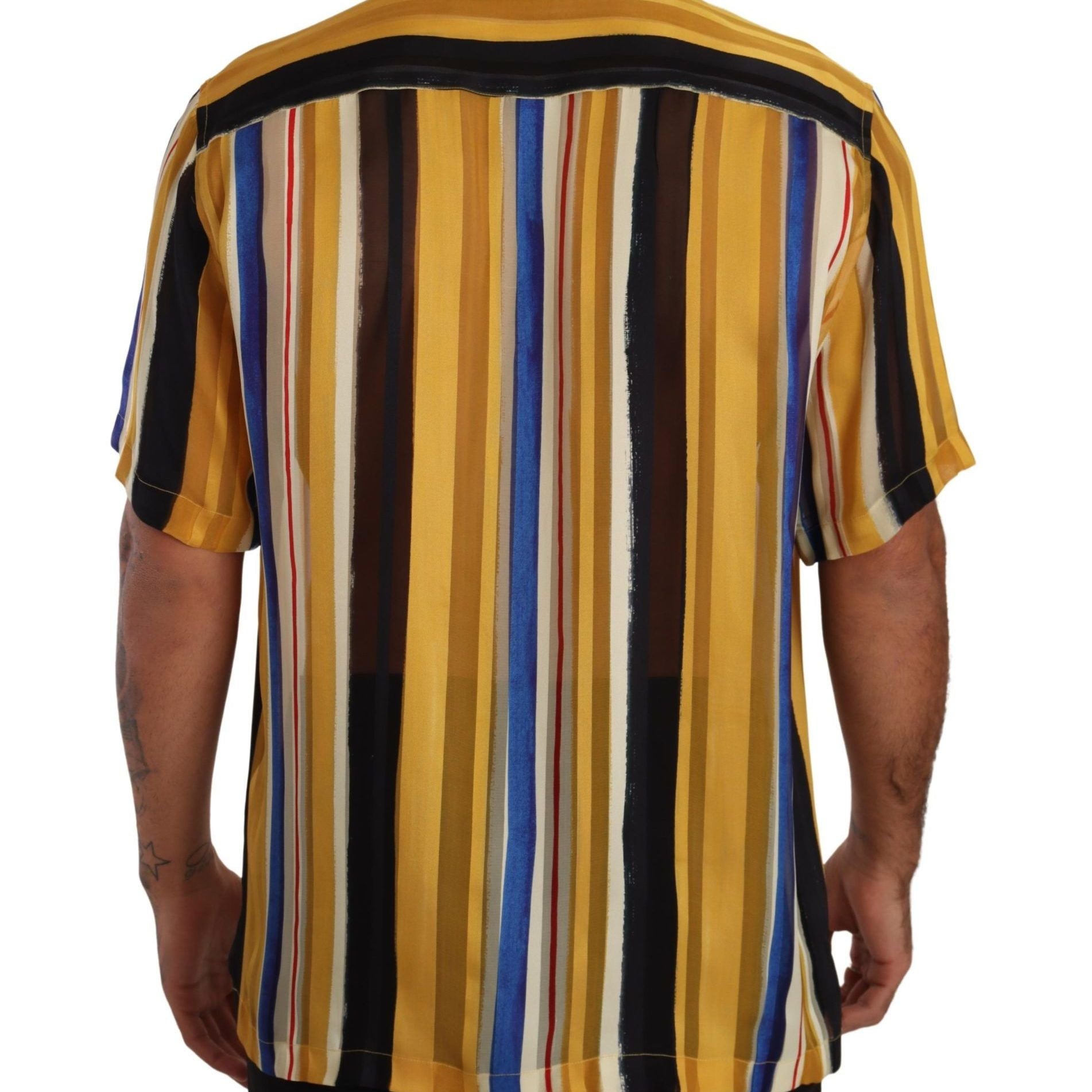 Dolce & Gabbana Yellow Striped Short Sleeve Silk Shirt