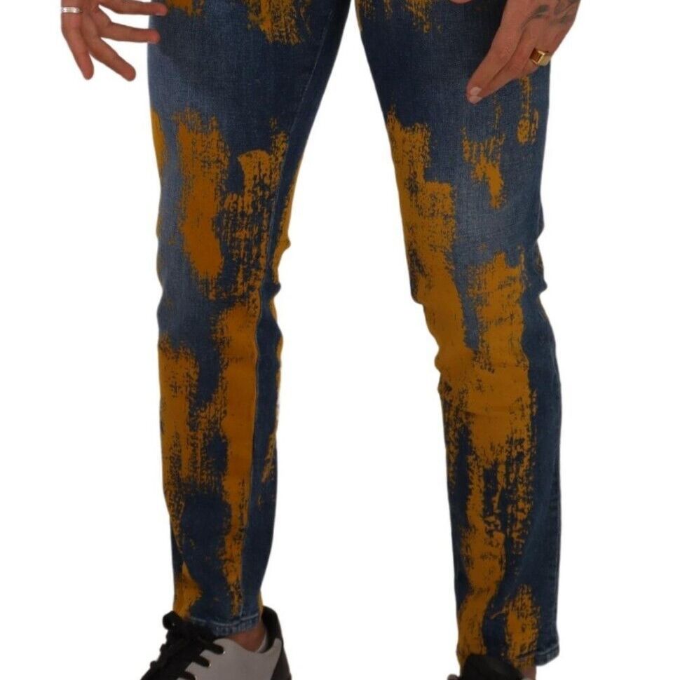 Dolce & Gabbana Blue Yellow Dye Cotton Skinny Men Denim Jeans