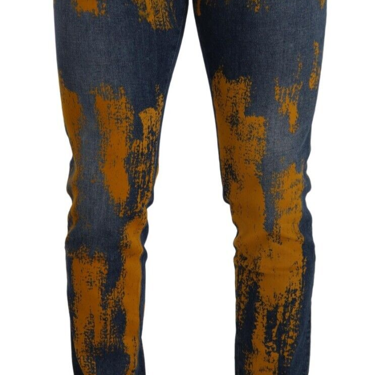 Dolce & Gabbana Blue Yellow Dye Cotton Skinny Men Denim Jeans
