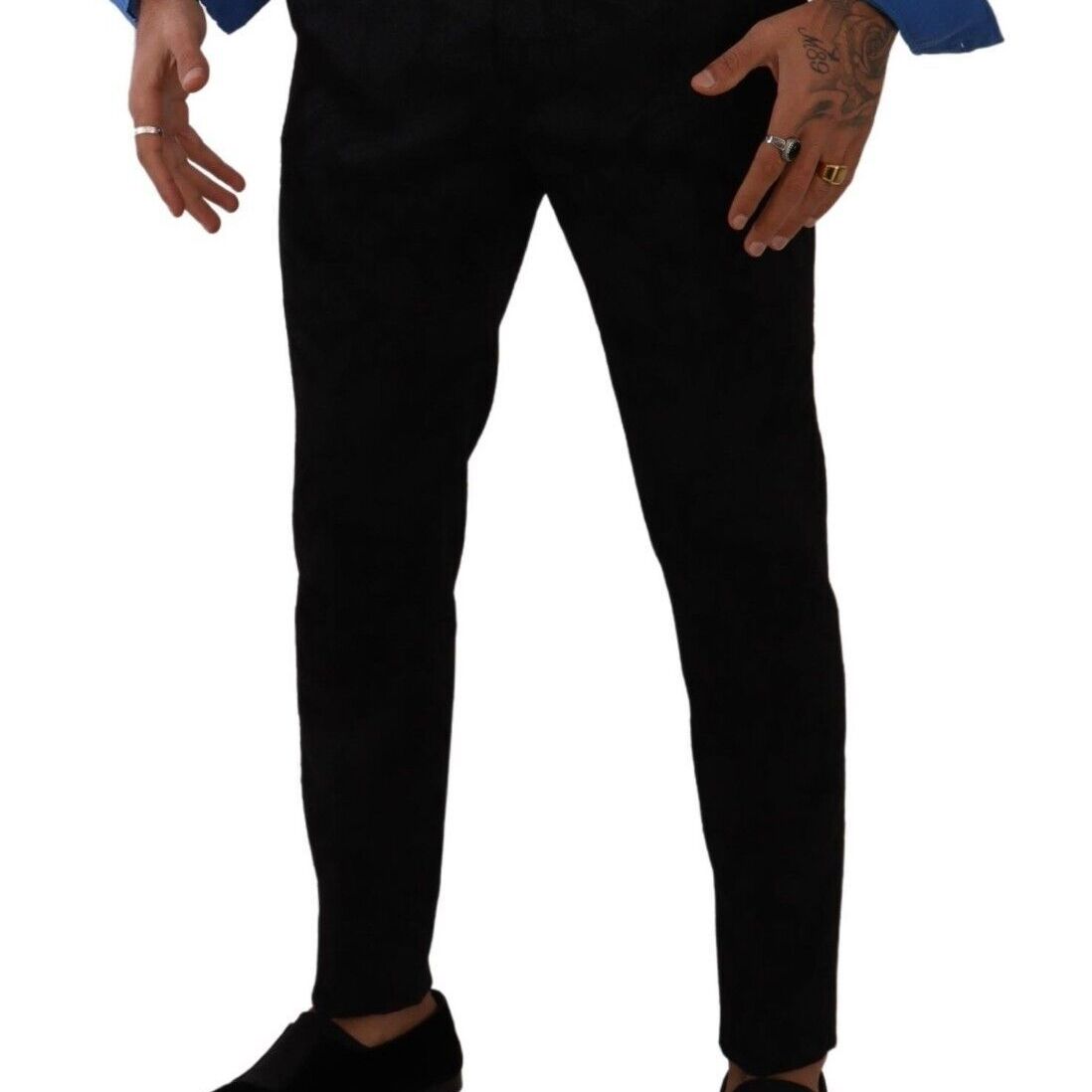 Dolce & Gabbana Black Brocade Skinny Formal Trouser Dress Pants
