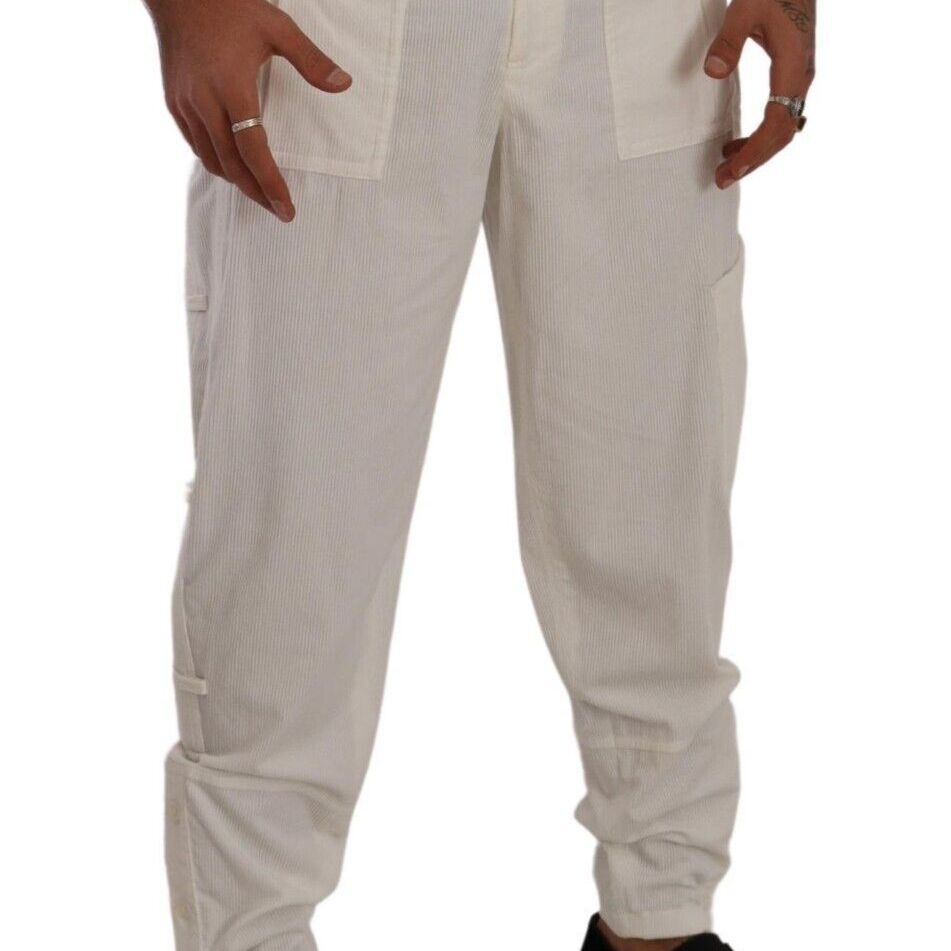 Dolce & Gabbana Off White Cotton Corduroy Cargo Pants