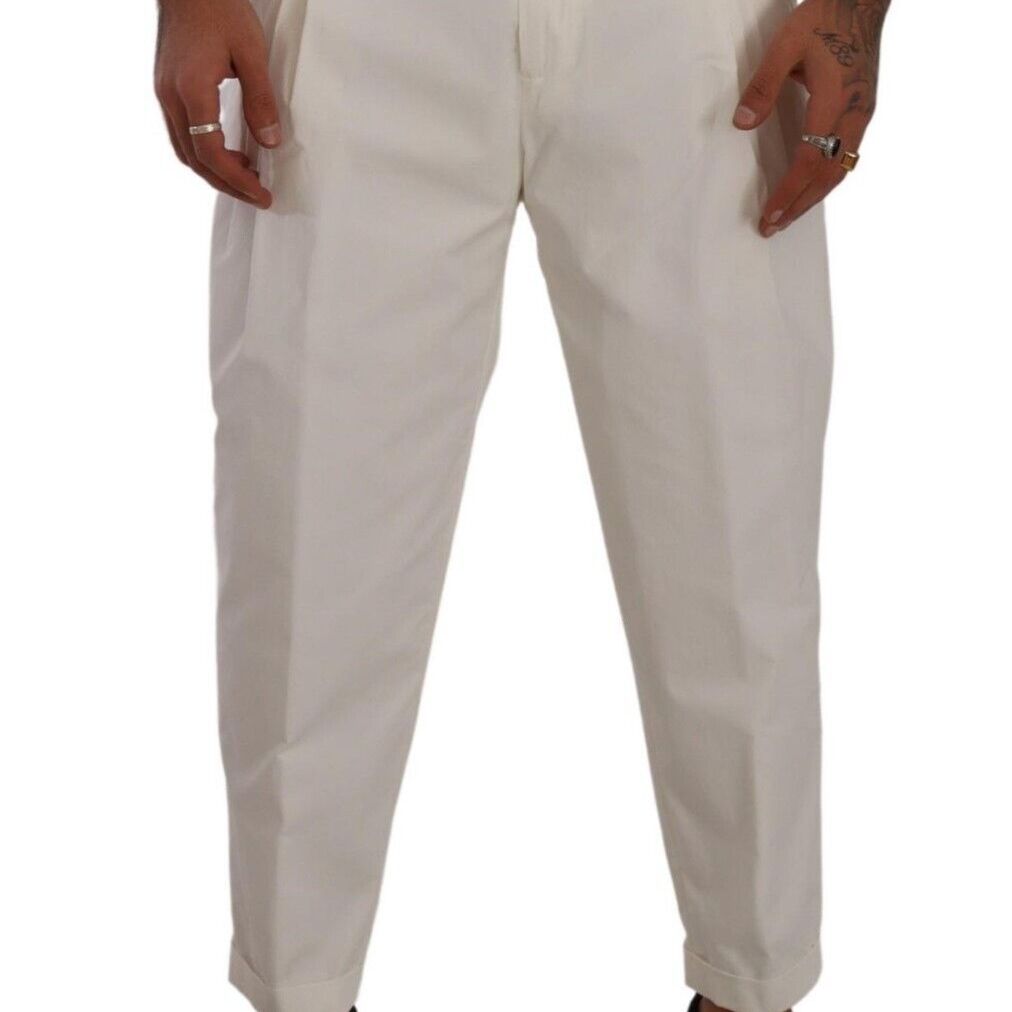 Dolce & Gabbana White Cotton Tapered Men Trouser Dress Pants