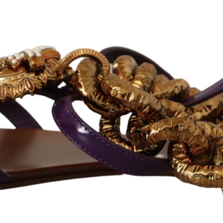 Dolce & Gabbana Purple Leather Devotion Flats Sandals Shoes
