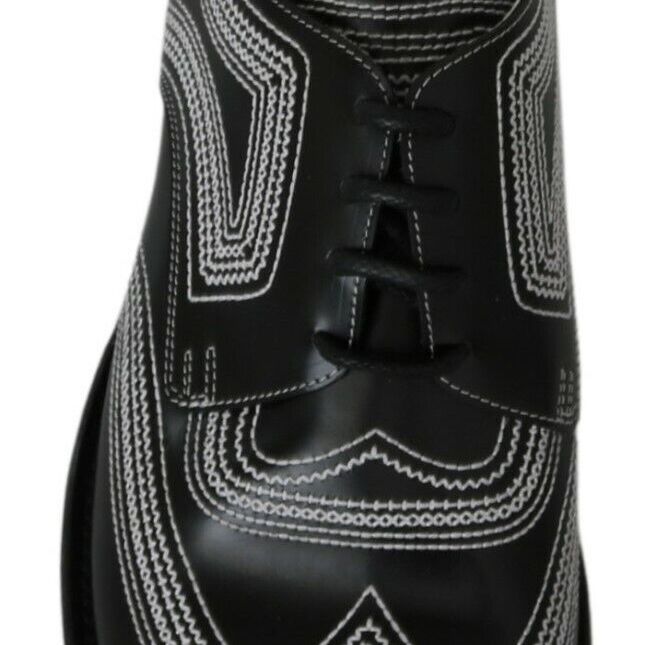 Dolce & Gabbana Black Leather Derby Formal White Lace Shoes