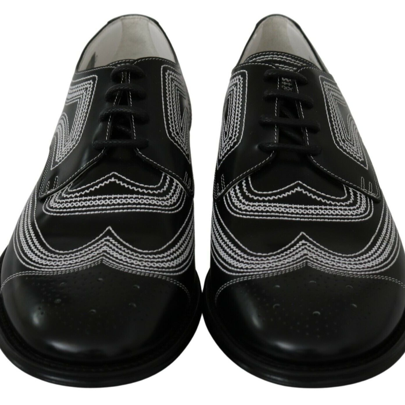 Dolce & Gabbana Black Leather Derby Formal White Lace Shoes