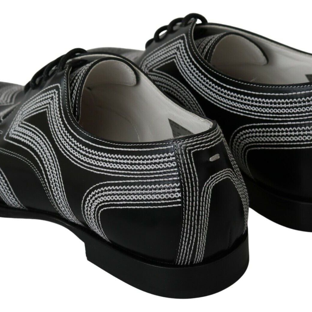 Dolce & Gabbana Black Leather Derby Formal White Lace Shoes