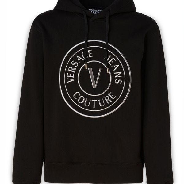 Versace Jeans Black Cotton Logo Details Hooded Sweatshirt
