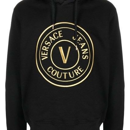 Versace Jeans Black Cotton Logo Details Hooded Sweatshirt