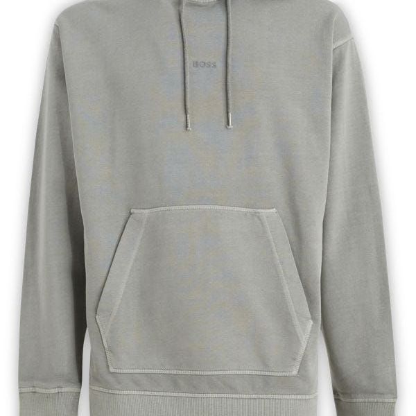 Hugo Boss Grey Cotton Logo Details Hooded Sweatshirt