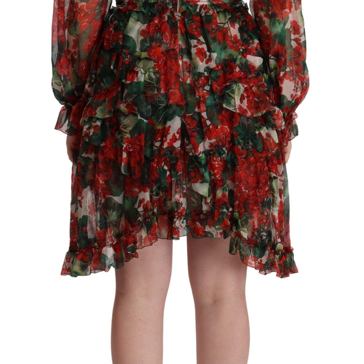 Dolce & Gabbana Multicolor Red Floral Silk Long Maxi Dress