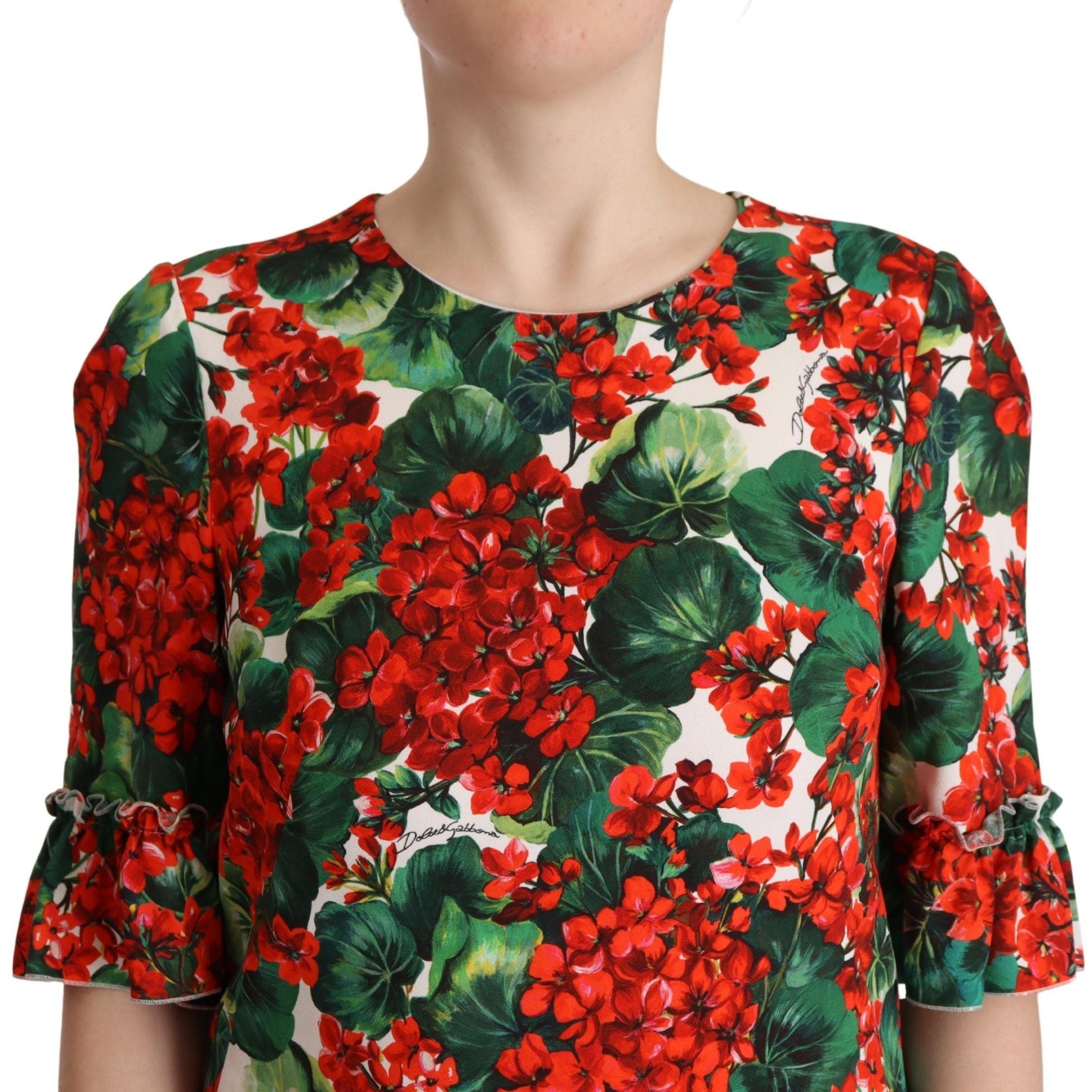 Dolce & Gabbana Multicolor Red Floral Shift Gown Dress