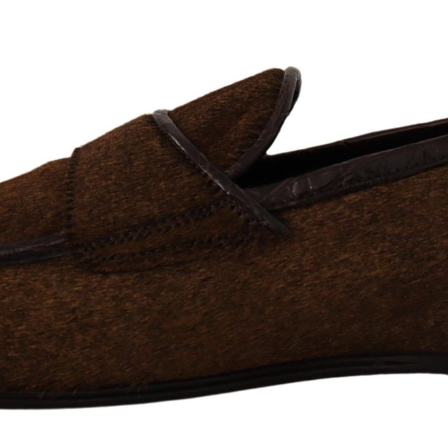 Dolce & Gabbana Shoes Dress Loafers Brown Leather Slip Shoes