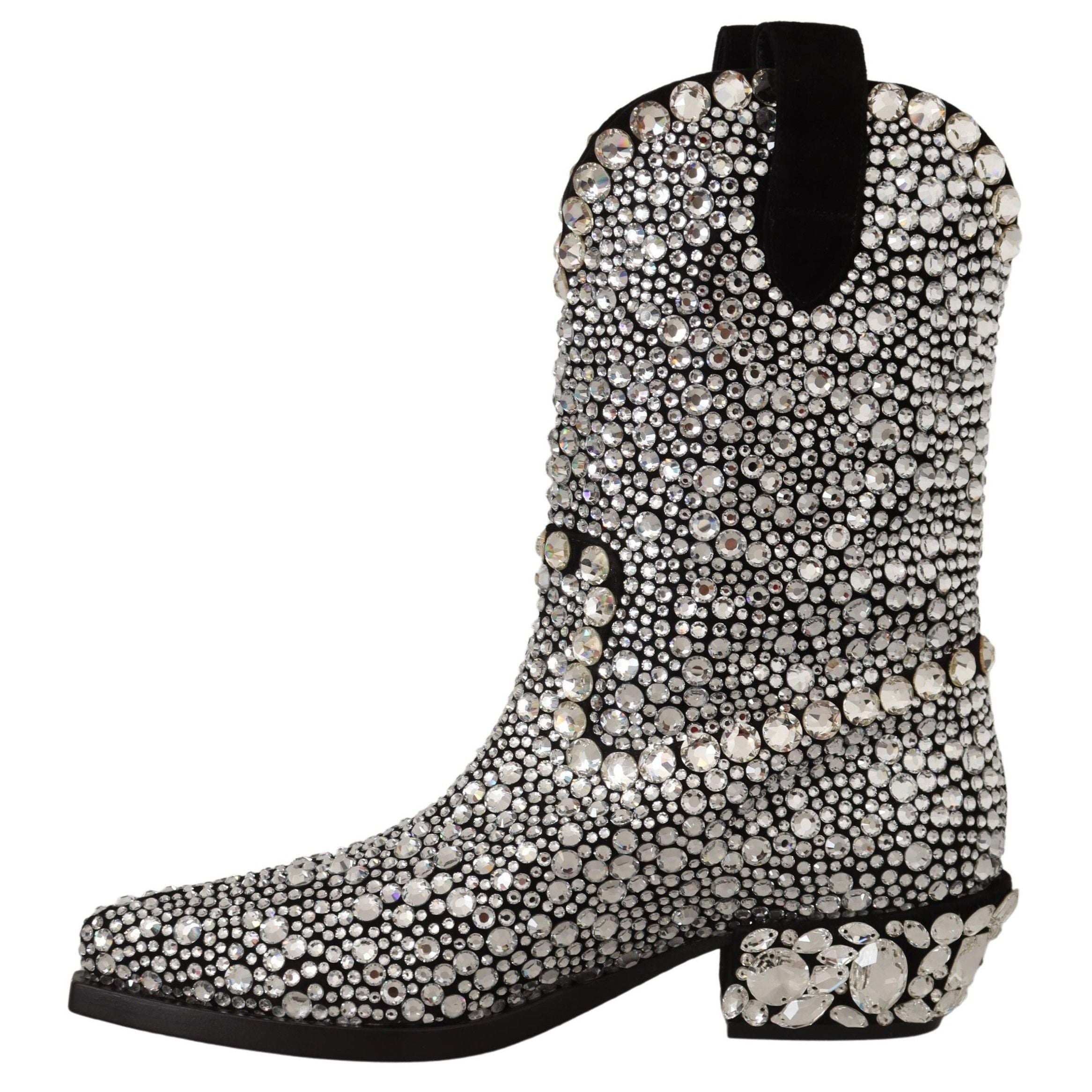 Dolce & Gabbana Black Suede Strass Crystal Cowgirl Boots
