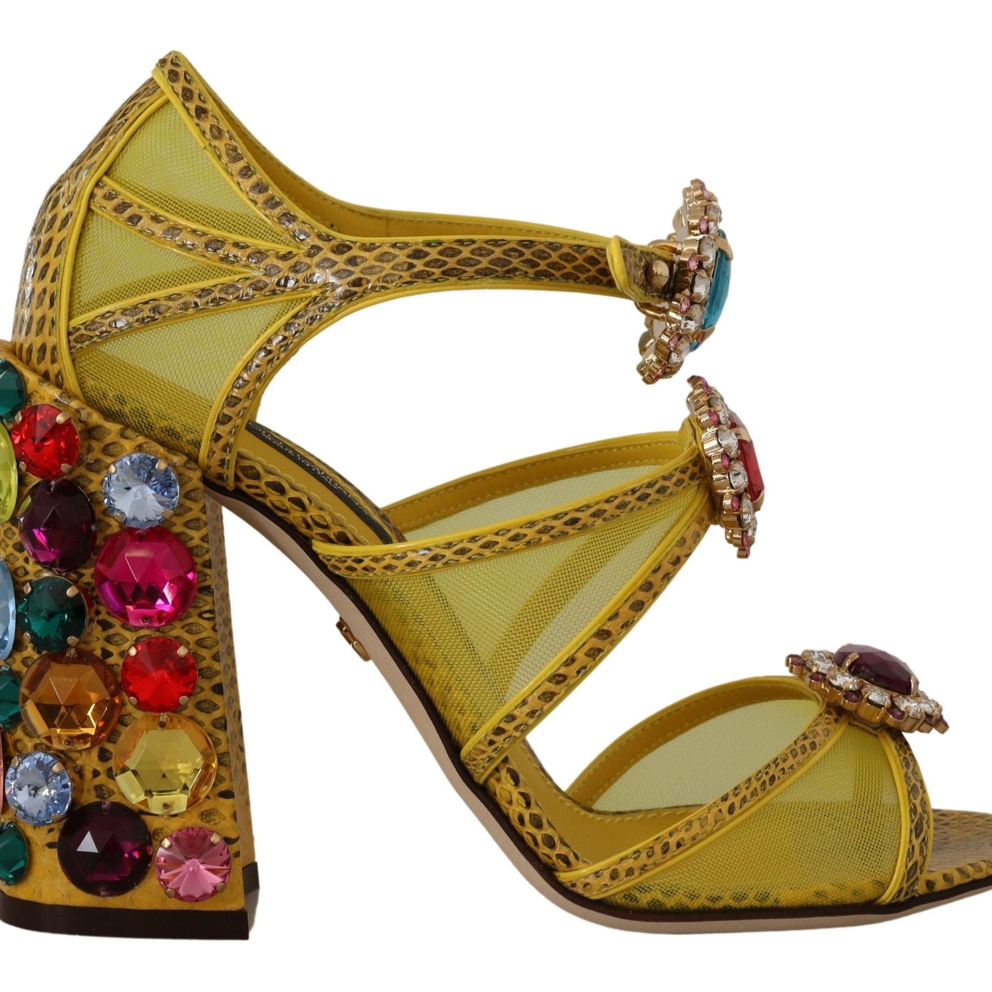 Dolce & Gabbana Yellow Leather Crystal Ayers Sandals Shoes