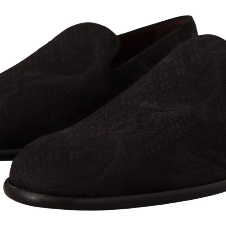 Dolce & Gabbana Black Floral Brocade Slippers Loafers Shoes