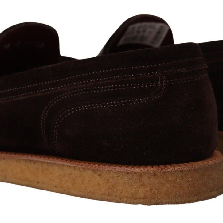 Dolce & Gabbana Brown Suede Leather Slip On Flats Moccasin Shoes