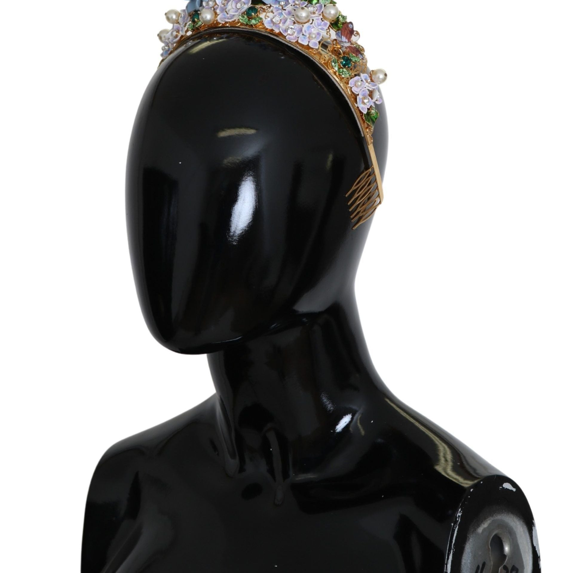 Dolce & Gabbana Gold Crystal Purple Hortensia Headband Crown Diadem