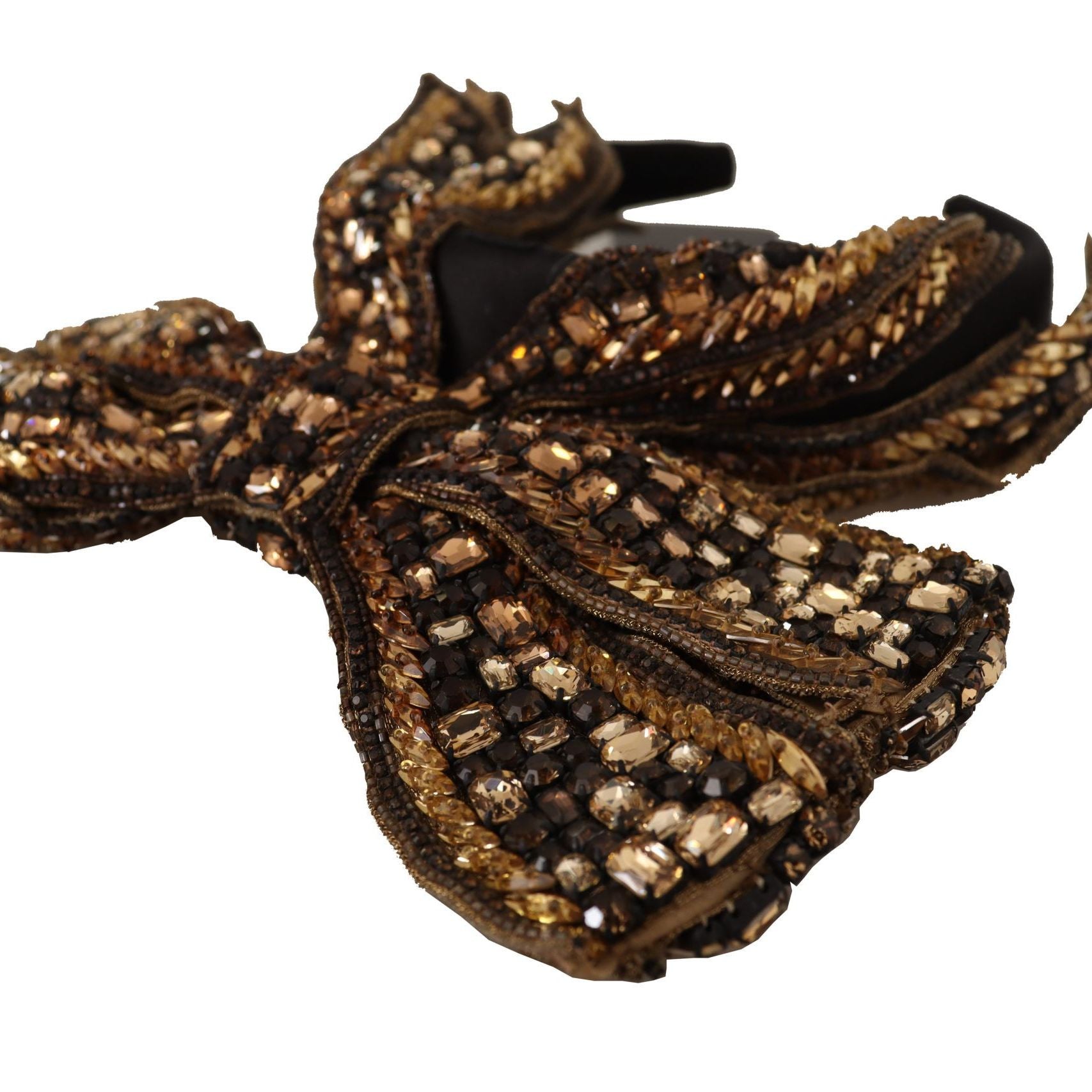 Dolce & Gabbana Gold Crystal Beaded Sequined Silk Bow Headband Diadem