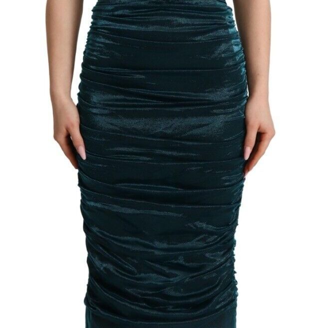 Dolce & Gabbana Turquoise Bustier Bodice Draped Midi Dress