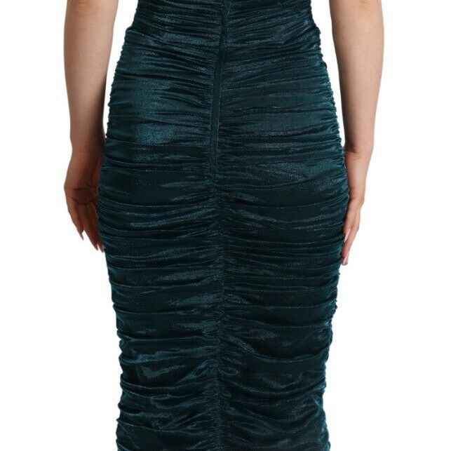 Dolce & Gabbana Turquoise Bustier Bodice Draped Midi Dress