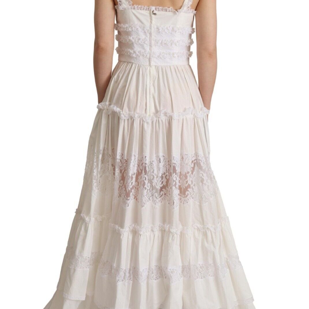 Dolce & Gabbana White Cotton Tiered Long Maxi A-line Dress