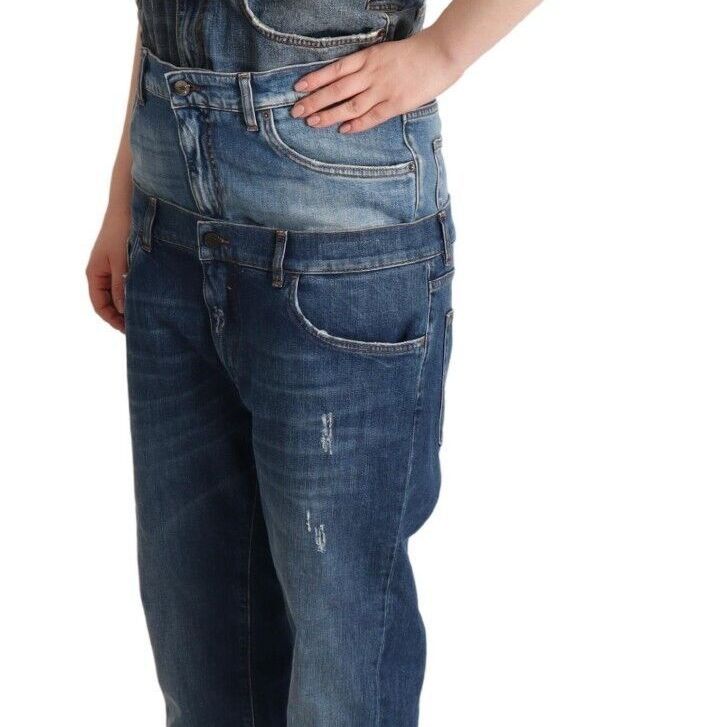 Dolce & Gabbana Dark Blue Cotton Strapless Denim Jumpsuit Dress