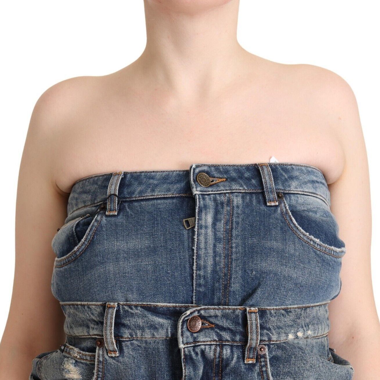 Dolce & Gabbana Dark Blue Cotton Strapless Denim Jumpsuit Dress