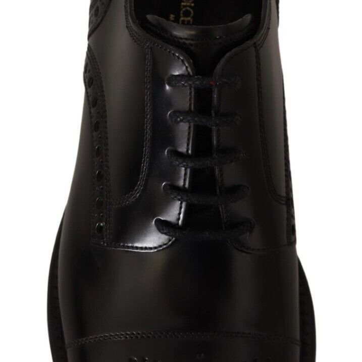 Dolce & Gabbana Black Leather Wingtip Mens Formal Derby Shoes