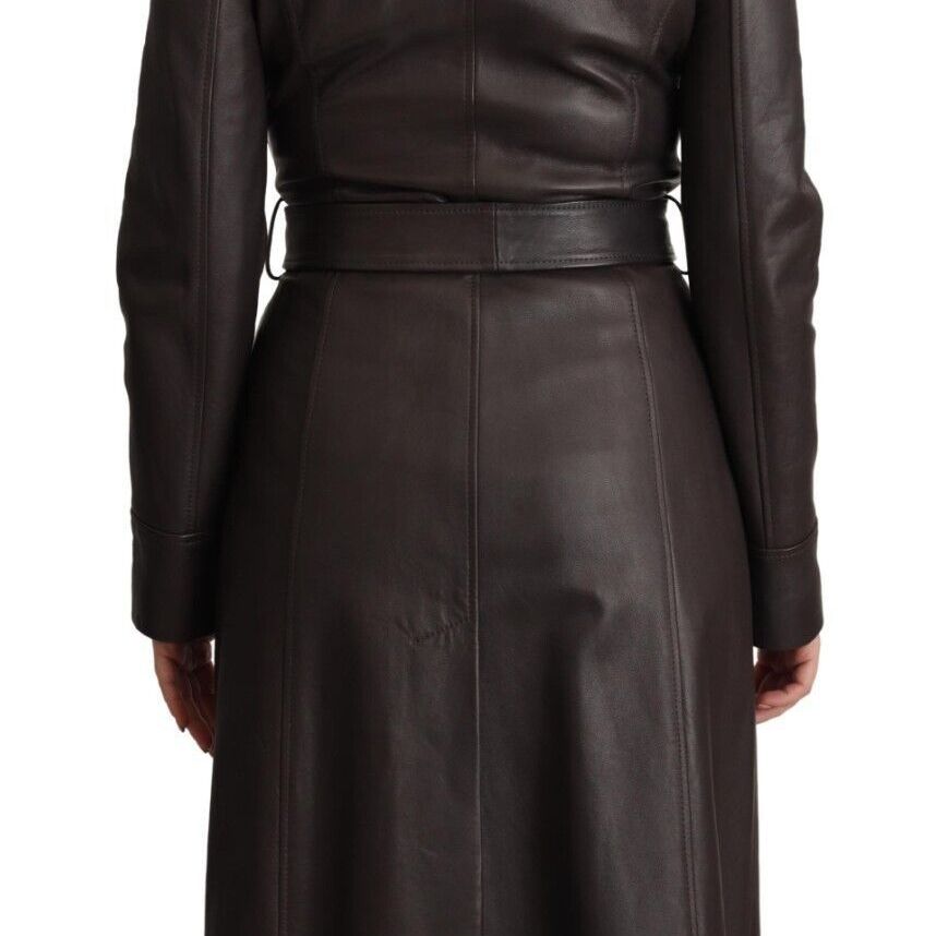 Dolce & Gabbana Dark Brown Leather Long Sleeves Belted Jacket