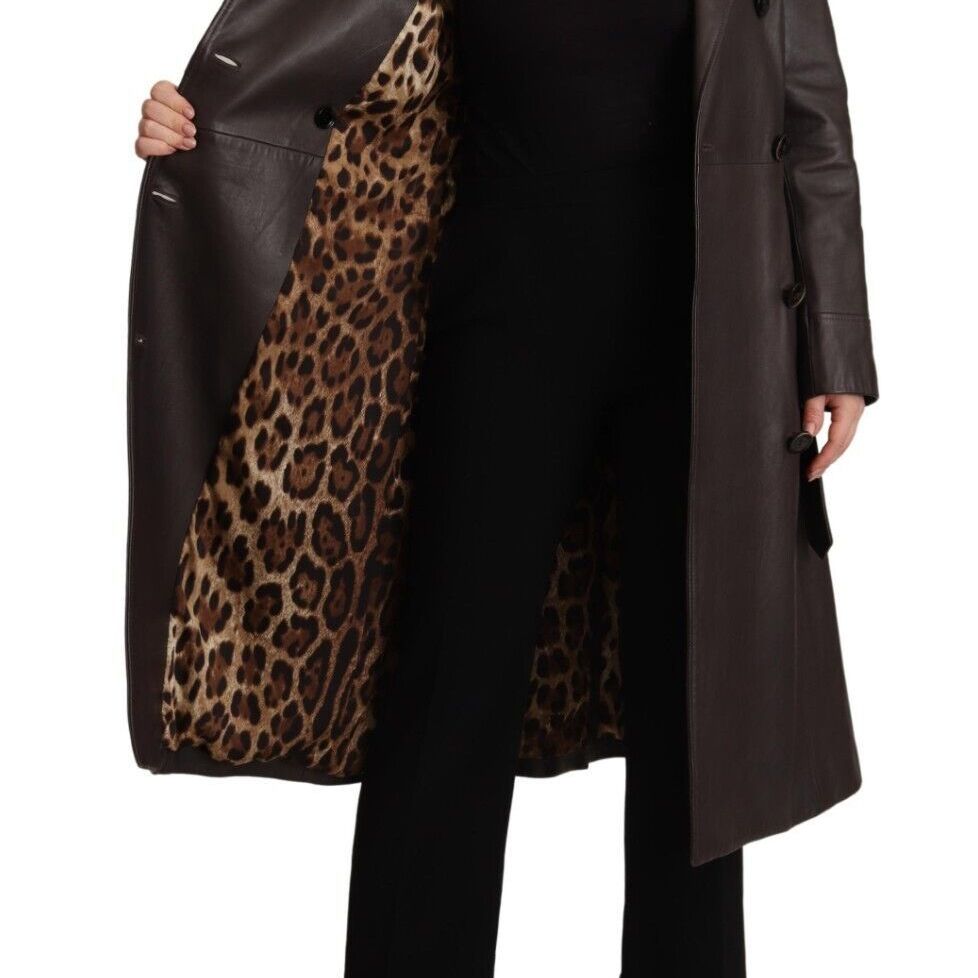 Dolce & Gabbana Dark Brown Leather Long Sleeves Belted Jacket