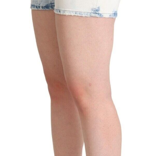 Dolce & Gabbana White Blue Dye Cotton Mid Waist Denim Shorts