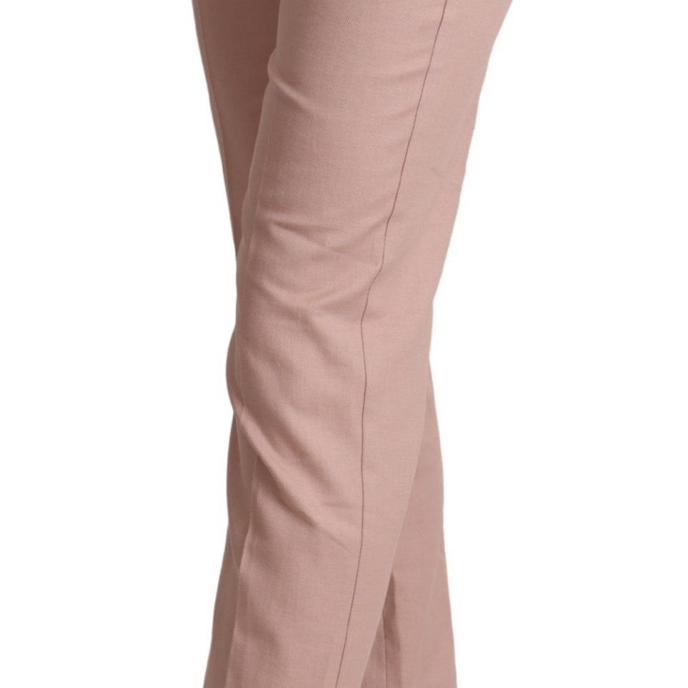 Dolce & Gabbana Pink Cotton Mid Waist Trouser Tapered Pants