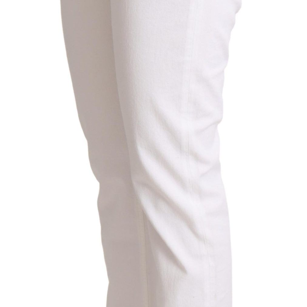Dolce & Gabbana White Cotton Mid Waist Denim Tapered Jeans
