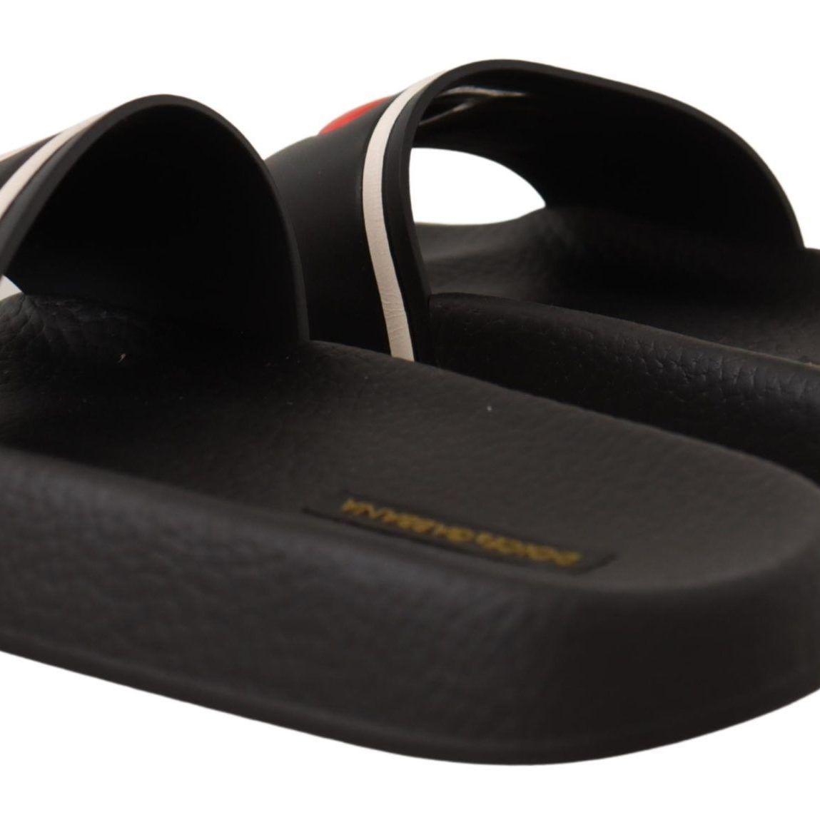 Dolce & Gabbana Black Leather I Love D&G Slides Sandals